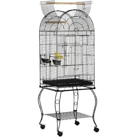 Easycomfort Gabbia per Uccelli e Canarini, Voliera con Ruote in Metallo Nero 51x51x153 cm