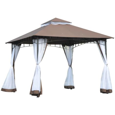 easycomfort gazebo da giardino 3x3m con zanzariera, tetto a 2 livelli e struttura in metallo marrone