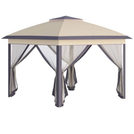 EASYCOMFORT Gazebo da Giardino Pieghevole con Zanzariera e Altezza Regolabile, 330x330x288cm - Beige