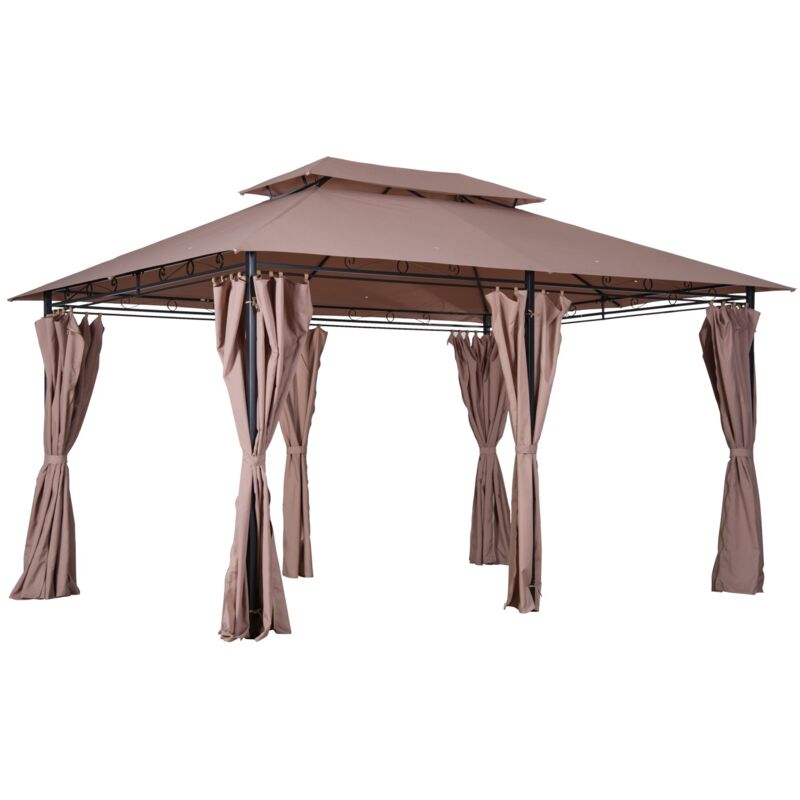 Gazebo da giardino 4x3m con doppio tetto e tende