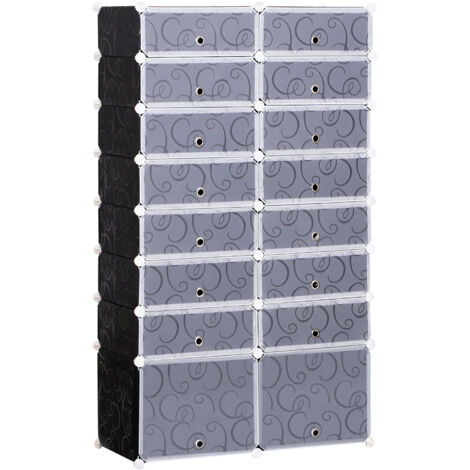 easycomfort guardaroba modulare scarpiera cubi a 8 ripiani 2 righe, bianco e nero in plastica, 95 x 37 x 160 cm