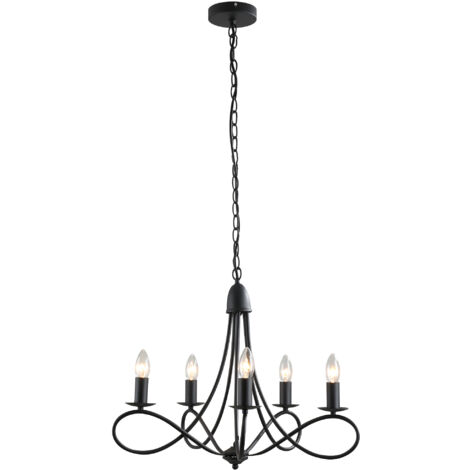 easycomfort lampadario a soffitto stile rustico, acciaio intrecciato nero con 5 candelieri regolabili e pieghevoli ф58 x 45cm