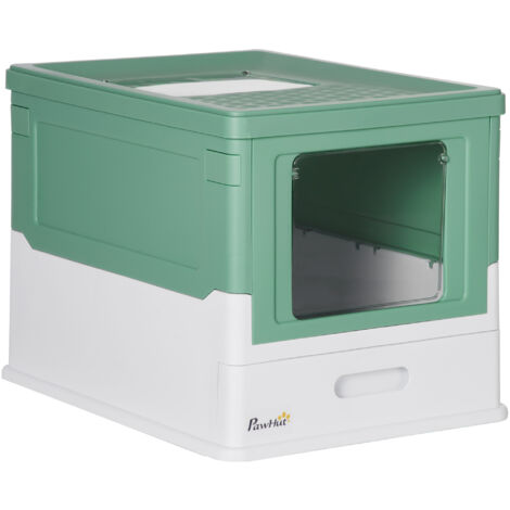 easycomfort lettiera per gatti chiusa con paletta, vassoio estraibile e 2 porte, 47.5x35.5x36.7cm, verde