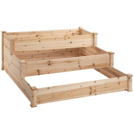 easycomfort letto per orto rialzato a 3 livelli in legno naturale, fioriera rialzata da esterno per piante, 124x 124x56cm