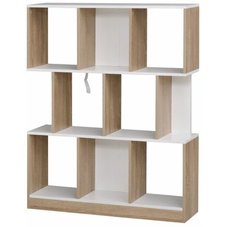 EASYCOMFORT Libreria a Parete Moderna in Legno, Libreria Scaffale a 8 Ripiani per Soggiorno e Camere, Rovere e Bianco