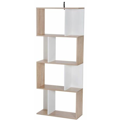 EASYCOMFORT Libreria di Design Moderno 4 ripiani Legno Naturale e Bianco, 60x24x148cm