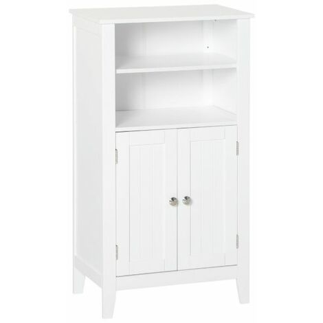 EASYCOMFORT Mobile Bagno con Mensole Regolabili e Armadietto 2 Ante in Legno Bianco, 50x30x93cm