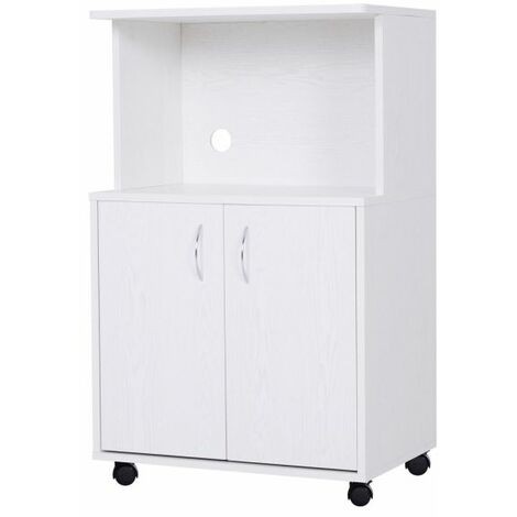 EASYCOMFORT Mobile Cucina con Ruote Ripiano per Microonde in Legno Truciolare, 60.4x40.3x97cm Bianco