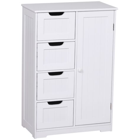 easycomfort mobile da bagno con 4 cassetti e 1 armadietto ripiano regolabile a 3 altezze vernice ecologica anti-ribaltamento in mdf bianco 56x30x83cm