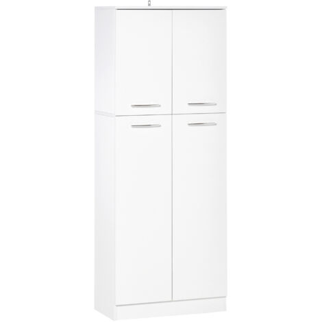 easycomfort mobile dispensa multiuso con 2 armadietti e mensole regolabili, legno truciolare, 59x31x155cm, bianco