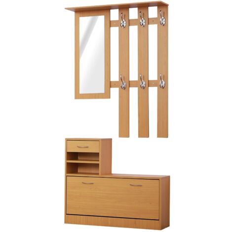 easycomfort mobile guardaroba scarpiera regolabile e specchio con appendiabiti 6 ganci per ingresso e camera da letto 90x10x102cm legno