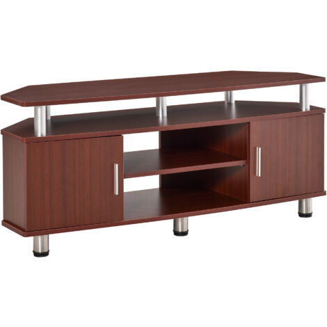 easycomfort mobile porta tv classico da soggiorno con 2 ripiani e 2 armadietti, in mdf e acciaio inox, marrone, 120x39.5x52cm