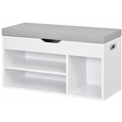 EASYCOMFORT Mobile Scarpiera Salvaspazio con Panca Contenitore Imbottita e Vani Aperti 80x30x43cm, Bianco