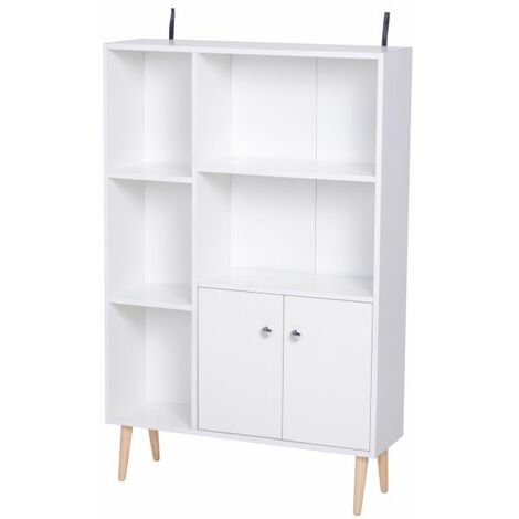 EASYCOMFORT Mobiletto Libreria con Piedini in Legno di Pino Bianco 80x23.5x123cm