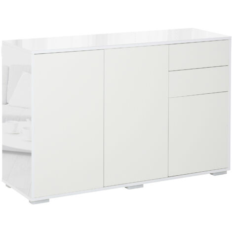 easycomfort mobiletto multiuso in legno bianco con 2 cassetti e 2 armadietti con apertura a pressione, 117x36x74 cm