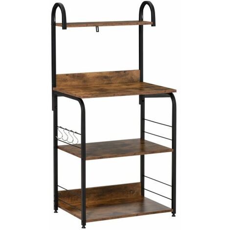 EASYCOMFORT Mobiletto per Microonde a 4 Ripiani e 4 Ganci, Mobile Cucina in Acciaio e Legno 60x40x125cm, Marrone Rustico