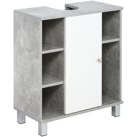 easycomfort mobiletto sottolavandino con intaglio a u e 6 ripiani in legno, 60x30x68cm - bianco, grigio