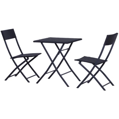 easycomfort mobili da giardino in rattan set 1 tavolino e 2 sedie da giardino pieghevoli 3pz nero