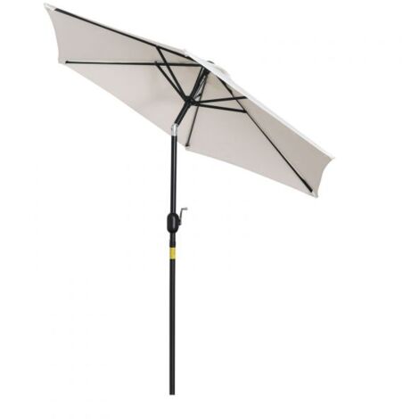 EASYCOMFORT Ombrellone da Giardino Inclinabile Apertura a Manovella, Palo in Metallo e 8 Stecche, Bianco Crema 227cm