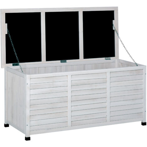 easycomfort panca contenitore in legno di abete, cassapanca da esterno con piedini antiscivolo 127x56x60cm, bianco