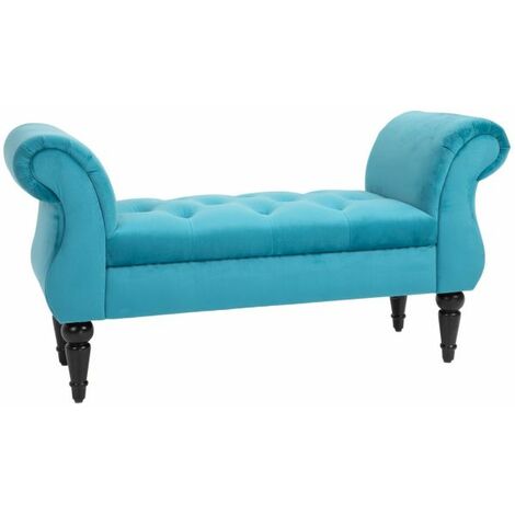 EASYCOMFORT Panca Stile Vintage con Braccioli Imbottita Velluto Blu Capitonné