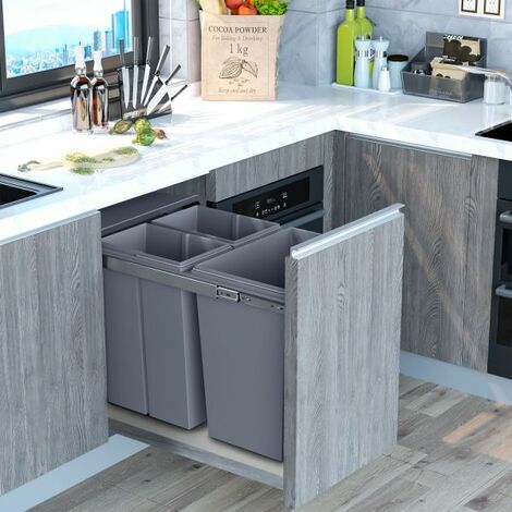 EASYCOMFORT Pattumiera Estraibile con 3 Contenitori per Raccolta Differenziata, Capacità Totale 40L, 48x34.2x41.8cm Grigio