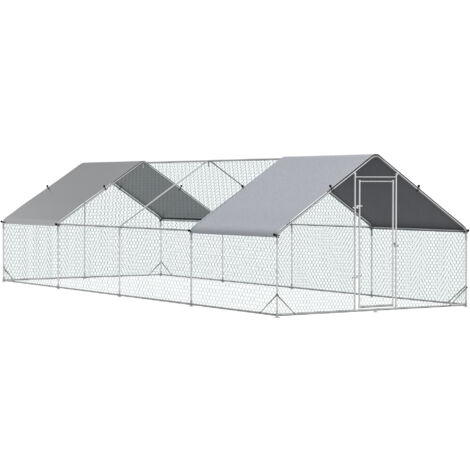 Easycomfort Pollaio da Giardino con Telaio Zincato, Copertura Impermeabile e Rete Esagonale, 3x8x2m, Argento