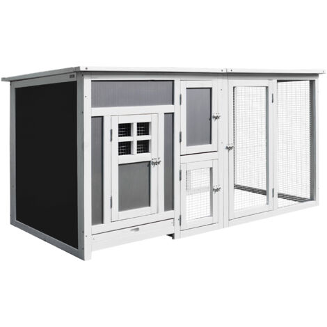 easycomfort pollaio per galline ovaiole da esterno con tetto impermeabile e zona di corsa, nidificazione in legno, 160x75x80 cm, grigio e bianco
