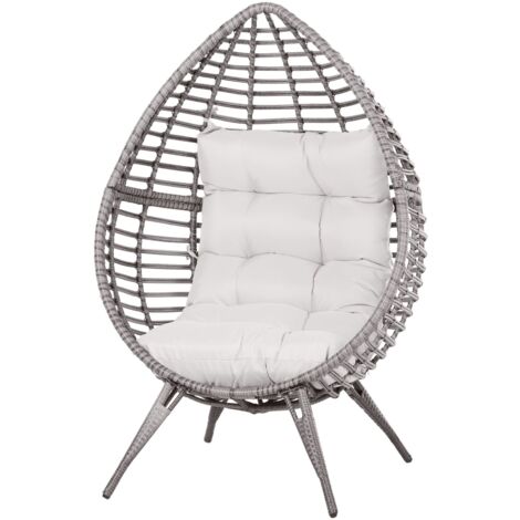 Poltrona Da Esterno In Rattan Outsunny - Con Cuscino Grigio/Beige, Forma A Goccia Boho - Foto 3