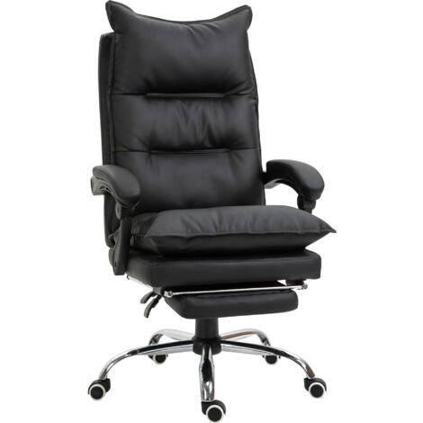 easycomfort poltrona da ufficio in finta pelle nera, sedia direzionale altezza regolabile con schiena alta reclinabile 155° e poggiapiedi