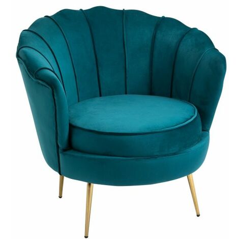 EASYCOMFORT Poltrona di Design Stile Vintage Imbottita in Velluto, 79x77x77cm, Verde Petrolio