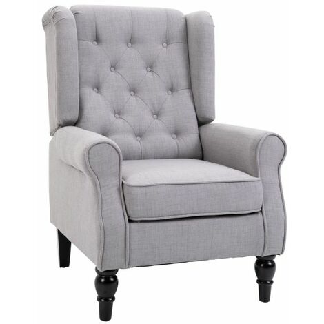 EASYCOMFORT Poltrona Grigia in Legno e Cuscini Sfoderabili in Stile Francese con Ampia Seduta, Gambe rivestite