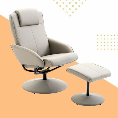 EASYCOMFORT Poltrona Sedia Relax Reclinabile con Sgabello Poggiapiedi in Pelle Finta, per Soggiorno o Studio, 78×67×98 cm, Grigia