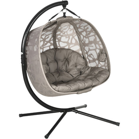 Easycomfort Poltrona Sospesa 2 Posti con 2 Tasche, 2 Cuscini e Cesto Pieghevole, 130x103x172 cm