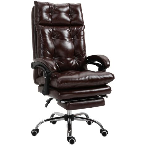 easycomfort poltrona ufficio presidenziale similpelle marrone stile chesterfield, schienale reclinabile 135° e poggiapiedi