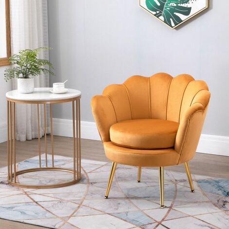 EASYCOMFORT Poltrona Vintage di Design in Velluto Giallo, Poltroncina da Camera con Schienale Alto 76x67x74cm