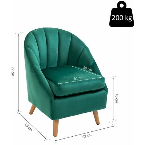 EASYCOMFORT Poltroncina con Rivestimento in Velluto Verde e Gambe in Legno