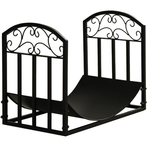 easycomfort portalegna da interno ed esterno in metallo con ripiano curvo, fino 60kg di legna, nero, 60.5x36x46.5cm