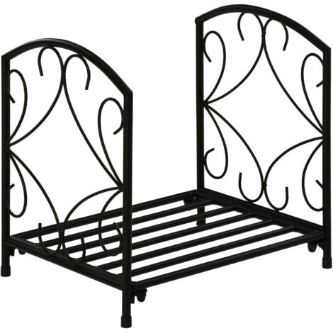 easycomfort portalegna per camino da interno ed esterno in metallo, 50kg di legna, 39.5x31.5x39.5cm - nero