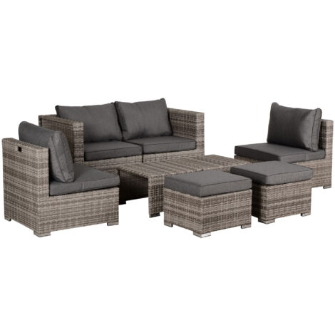 easycomfort salotto da esterno in rattan pe da 8 pezzi, set mobili da giardino salvaspazio con poltrone, tavolini e sgabelli, grigio