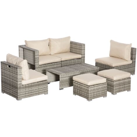 easycomfort salotto da giardino in rattan pe da 8 pezzi con poltrone, tavolini e sgabelli, beige