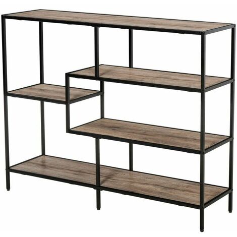 EASYCOMFORT Scaffale Libreria Asimmetrica in Stile Industriale, in Legno e Metallo Nero, 120x32x95cm