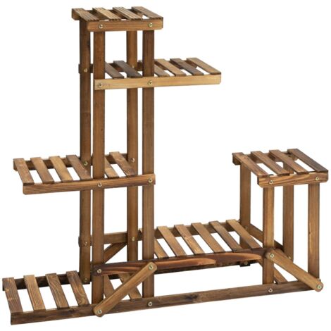 easycomfort scaffale porta piante asimmetrico a 6 livelli per giardino e casa in legno, 98x28x96.5cm