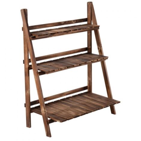 EASYCOMFORT Scaffale Portapiante Pieghevole Portavasi in Legno di Abete con 3 Livelli da Esterno 80x37x93cm