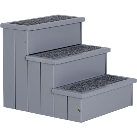Easycomfort Scaletta per Cani a 3 Gradini con Tappeto Antiscivolo e Spazio Interno, 40.5x44.5x38cm, Grigio