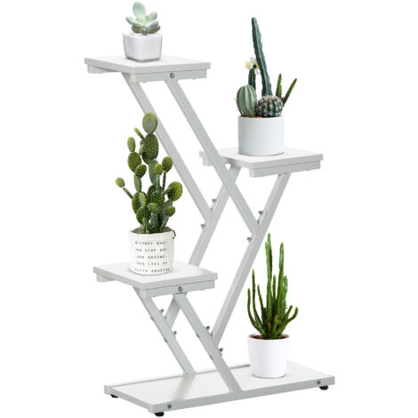 easycomfort scaletta portavasi a 4 livelli per interni ed esterni in mdf e acciaio, 50.5x24x81 cm, bianco