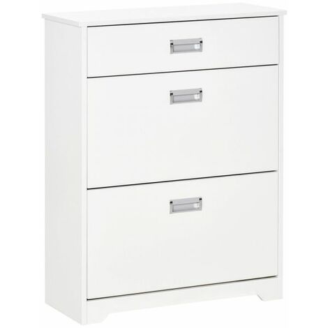 EASYCOMFORT Scarpiera Moderna in Legno, 2 Cassetti può contenere 16 paia di Scarpe 70x29x92cm, Bianco