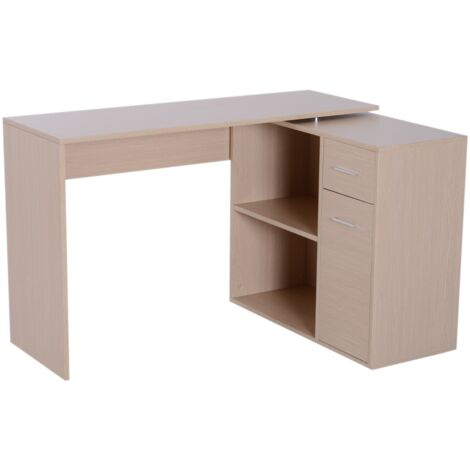 easycomfort scrivania moderna per computer girevole con 2 ripiani e 2 cassetti, tavolo da pranzo in truciolato, 117x82x74 cm, color rovere e legno