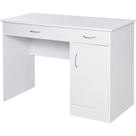 easycomfort scrivania moderna per pc e computer con 2 cassetti e 1 armadietto, scrivania con libreria salvaspazio per ufficio o camera in legno, bianco