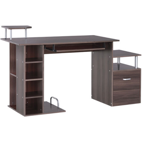 easycomfort scrivania per computer da camera e ufficio con cassetto e scaffale in legno, 152x60x88cm, marrone